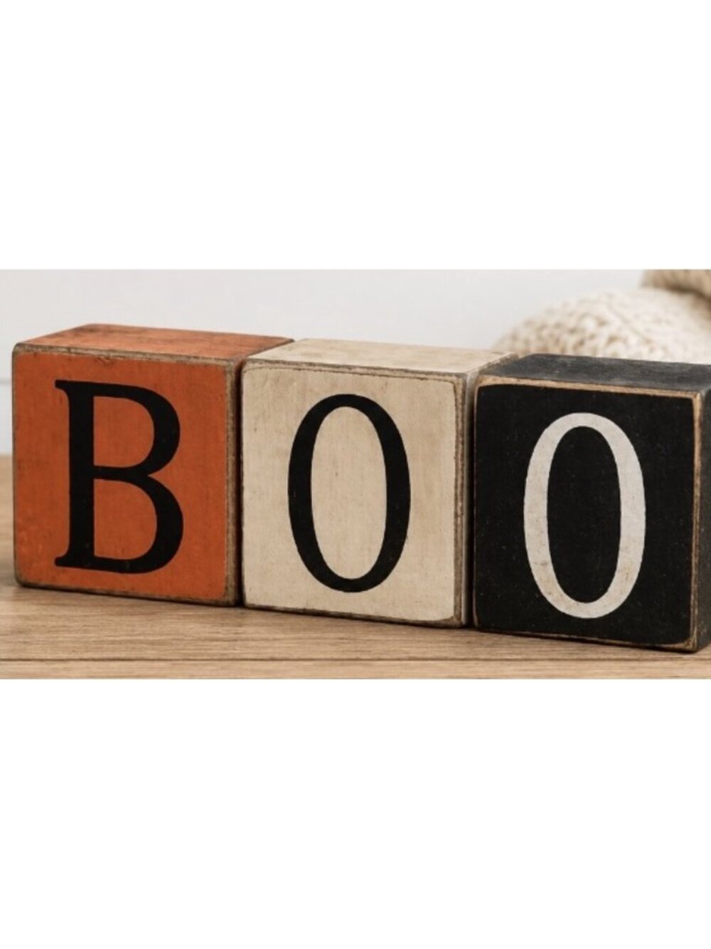 Rustic BOO Wooden Block Halloween Decor – Orange Cream & Black Farmhouse Sign